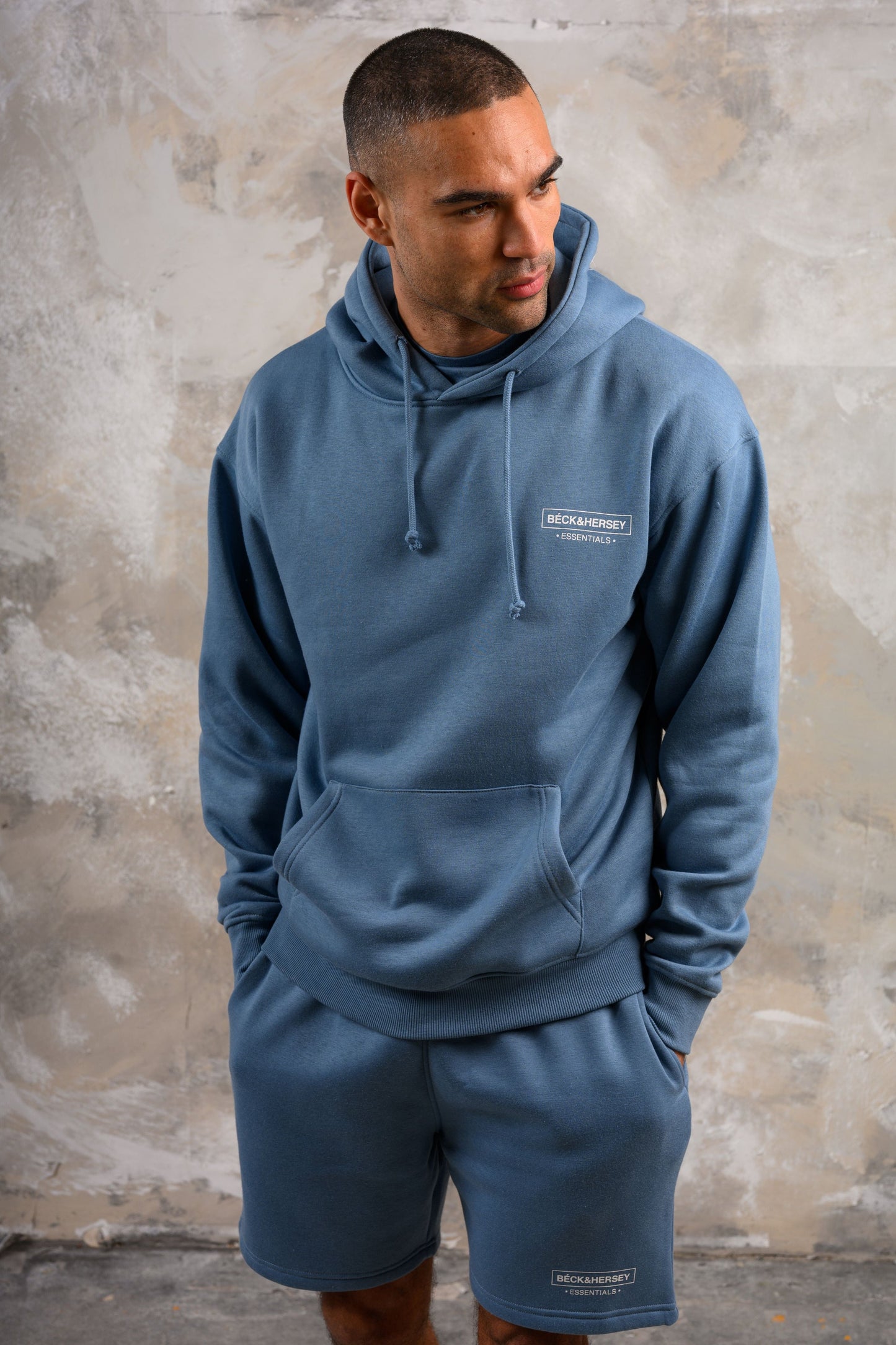 ESSENTIALS HOODY TEE & SHORT SET - BLUE