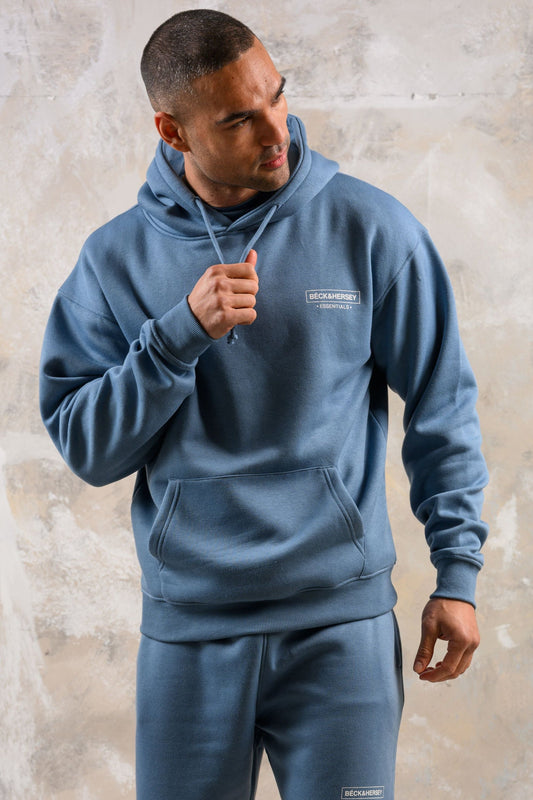 ESSENTIALS HOODY TEE & SHORT SET - BLUE
