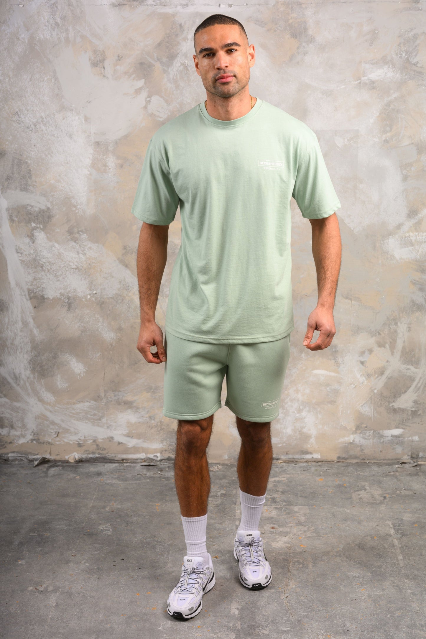 ESSENTIALS HOODY TEE & SHORT SET - SAGE