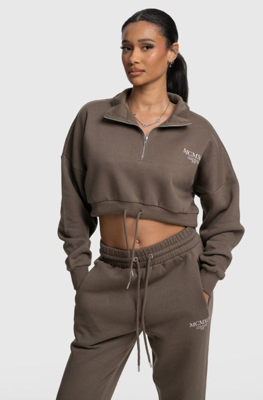 HAZE 1/4 ZIP CROP - BARK