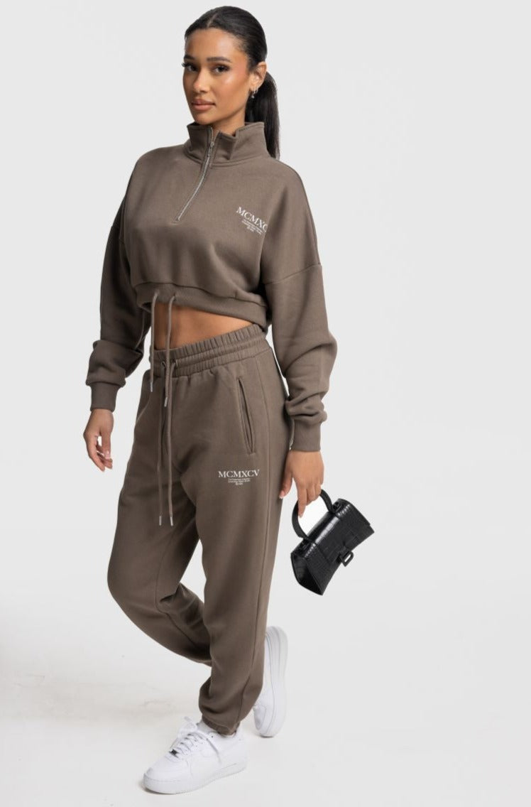 HAZE 1/4 ZIP CROP - BARK