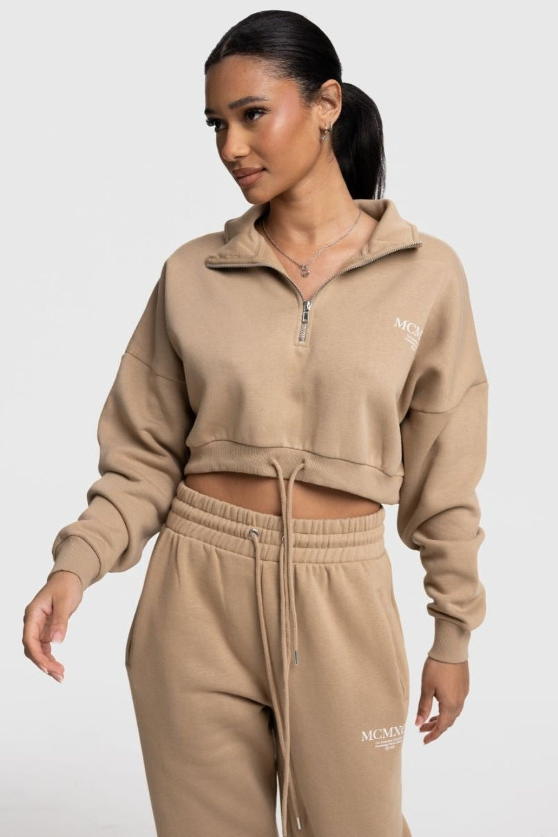 Beck & Hersey HAZE 1/4 Zip Crop - Sand
