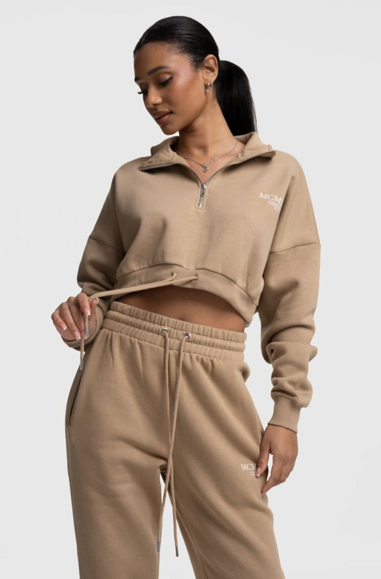 Beck & Hersey HAZE 1/4 Zip Crop - Sand