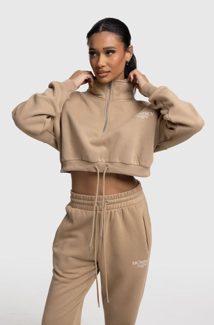Beck & Hersey HAZE 1/4 Zip Crop - Sand