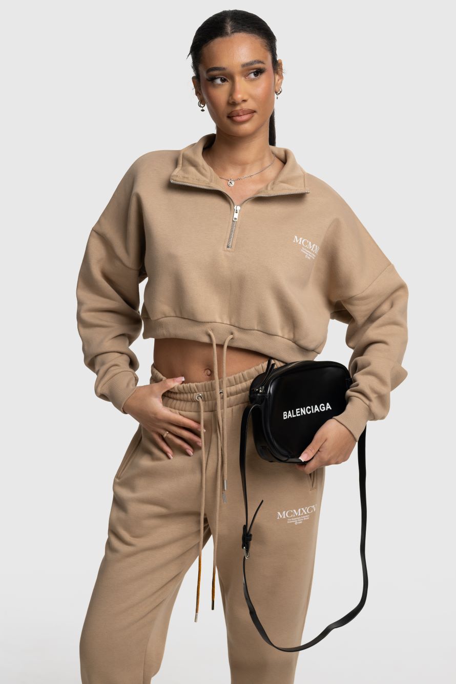 Beck & Hersey HAZE 1/4 Zip Crop - Sand