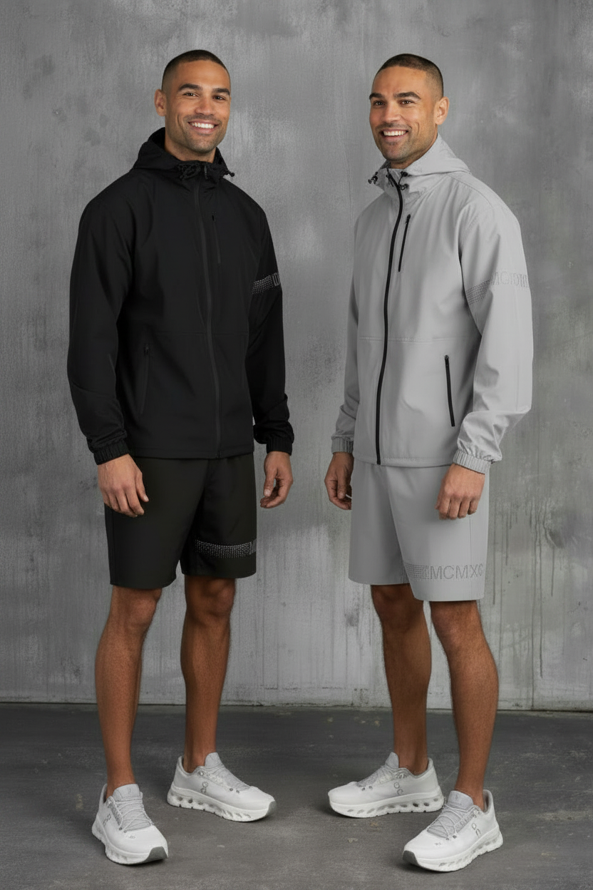 2 PACK OLYMPUS WINDBREAKER JACKET & SHORT SET- BLACK & ICE GREY