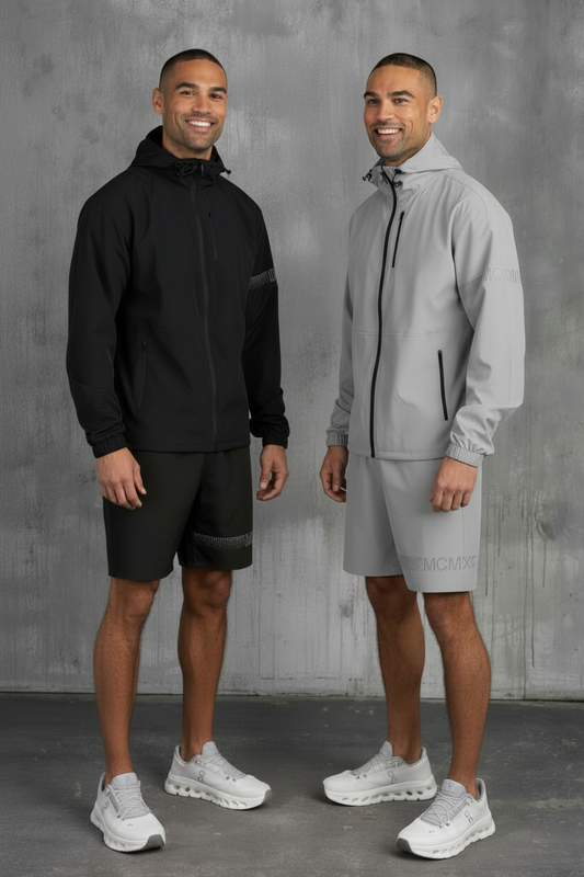 2 PACK OLYMPUS WINDBREAKER JACKET & SHORT SET- BLACK & ICE GREY
