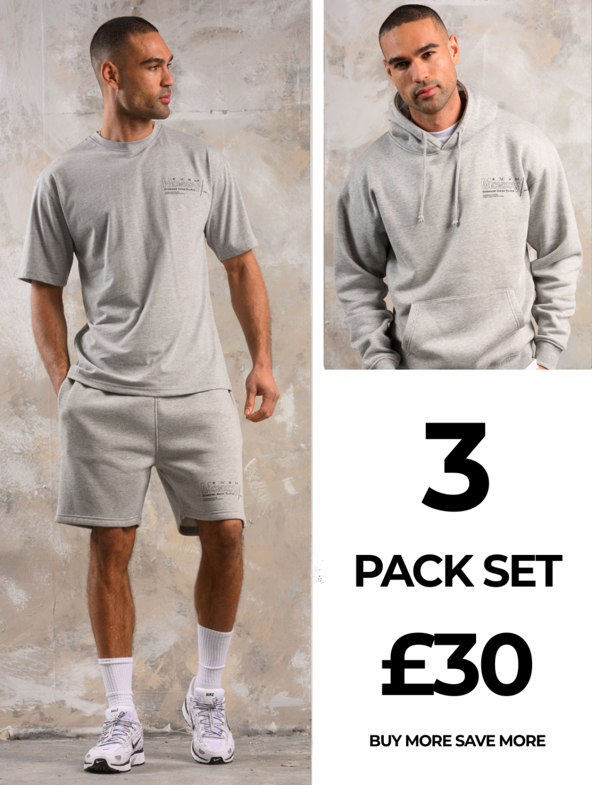 COBRA HOODY TEE & SHORT SET - GREY MARL