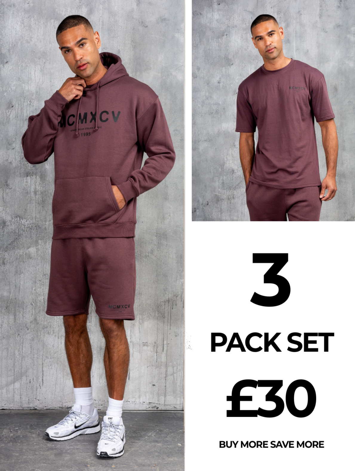 GAMBIT HOODY TEE & SHORT SET - CLARET