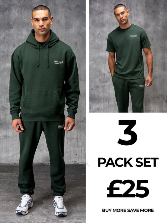 ESSENTIALS HOODY TEE & JOGGER SET - HUNTER GREEN