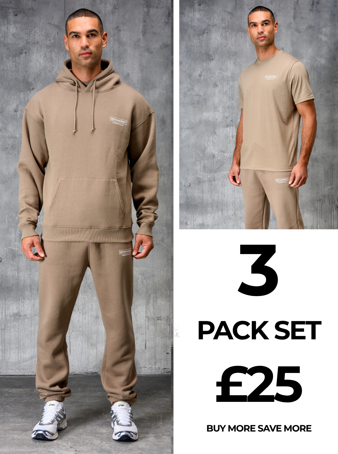 ESSENTIALS HOODY TEE & JOGGER SET - STONE