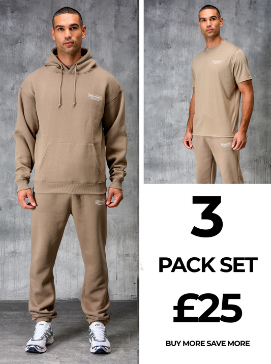 ESSENTIALS HOODY TEE & JOGGER SET - STONE