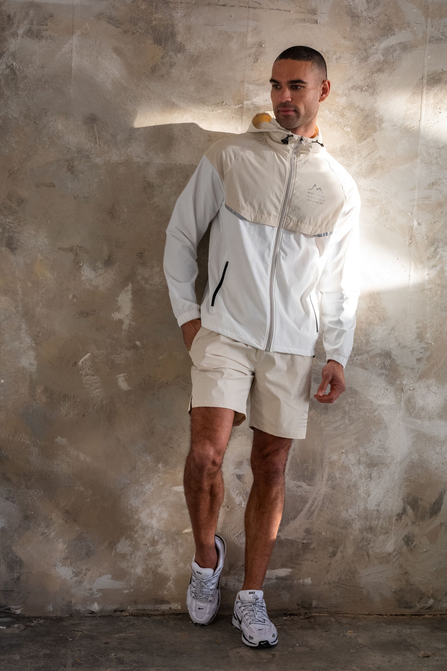 SOLAR WINDBREAKER JACKET & SHORT SET- STONE/OFF WHITE