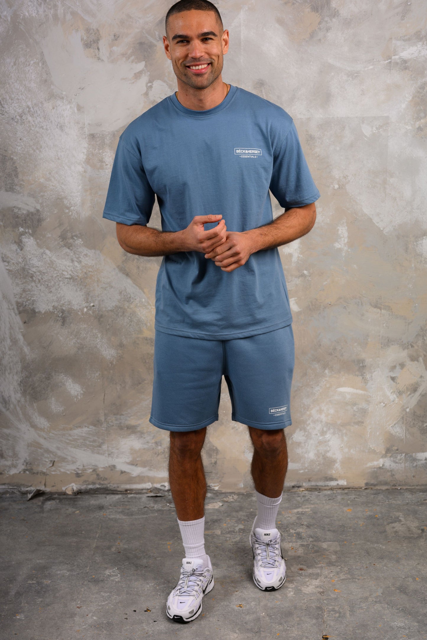 ESSENTIALS HOODY TEE & SHORT SET - BLUE