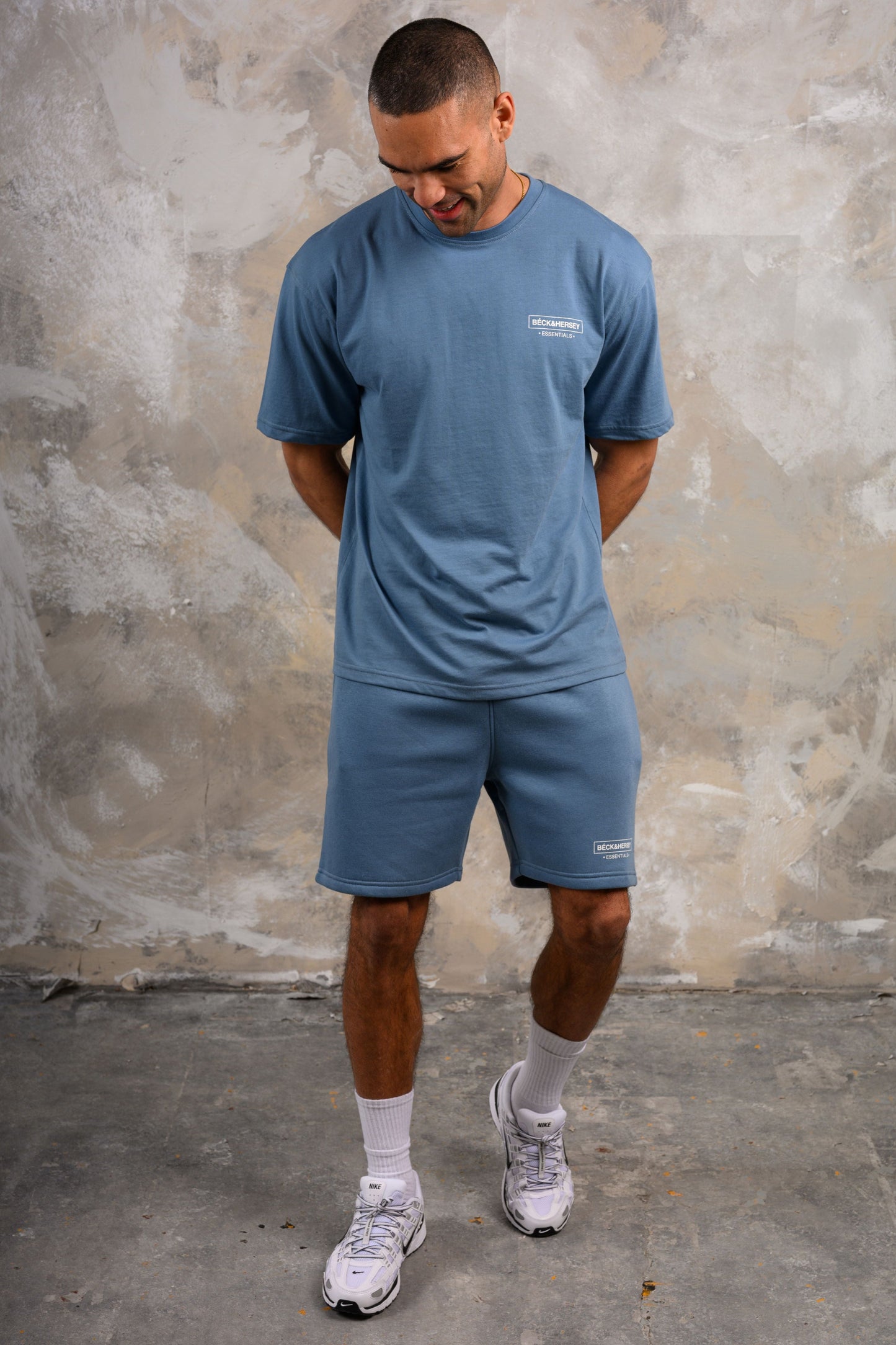 ESSENTIALS HOODY TEE & SHORT SET - BLUE
