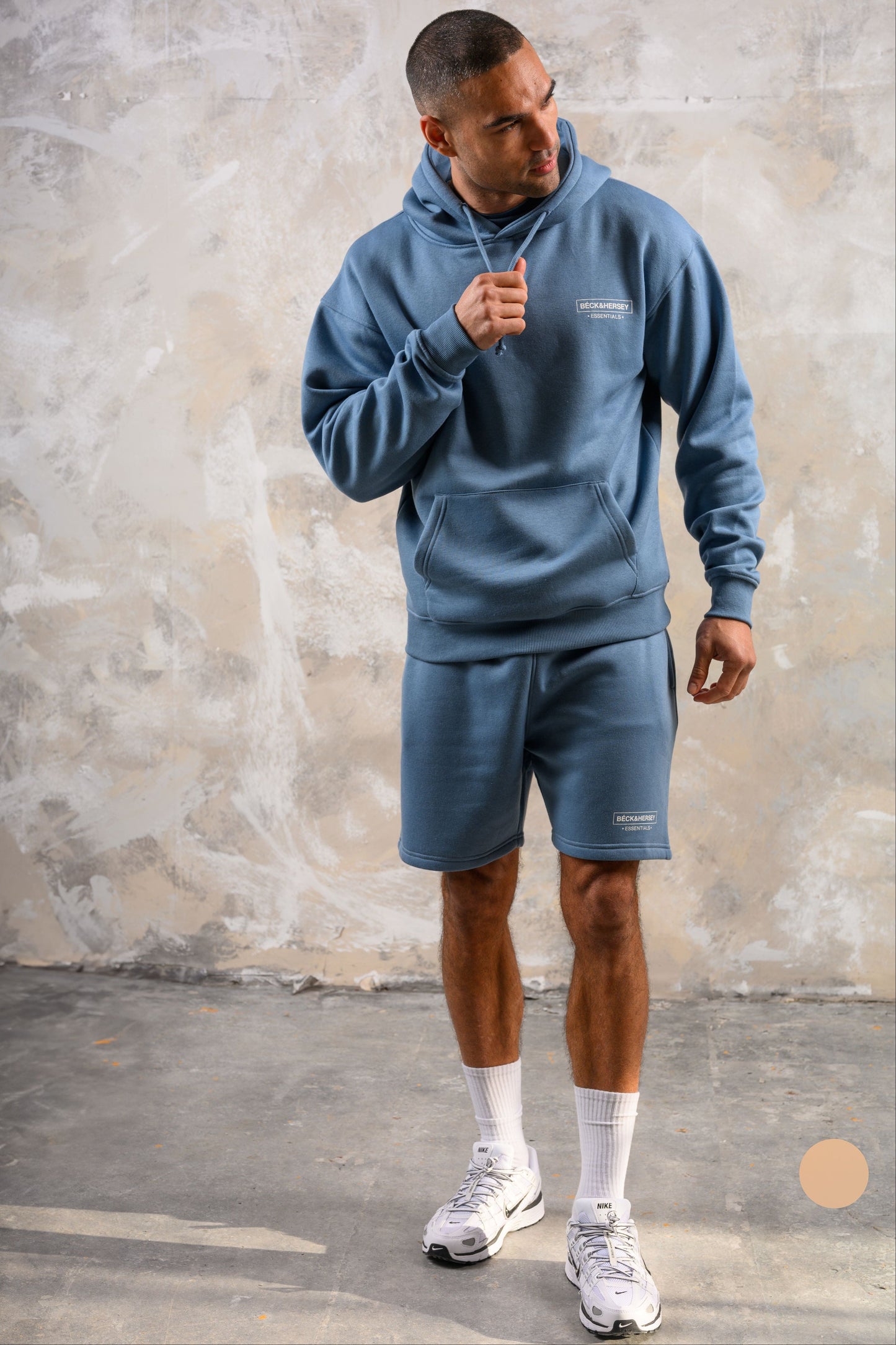 ESSENTIALS HOODY TEE & SHORT SET - BLUE