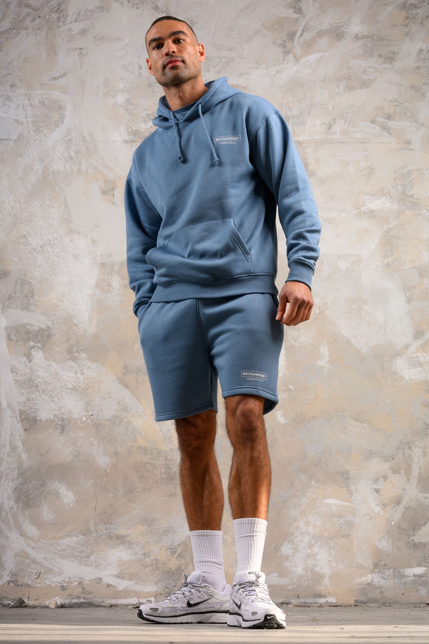 ESSENTIALS HOODY TEE & SHORT SET - BLUE