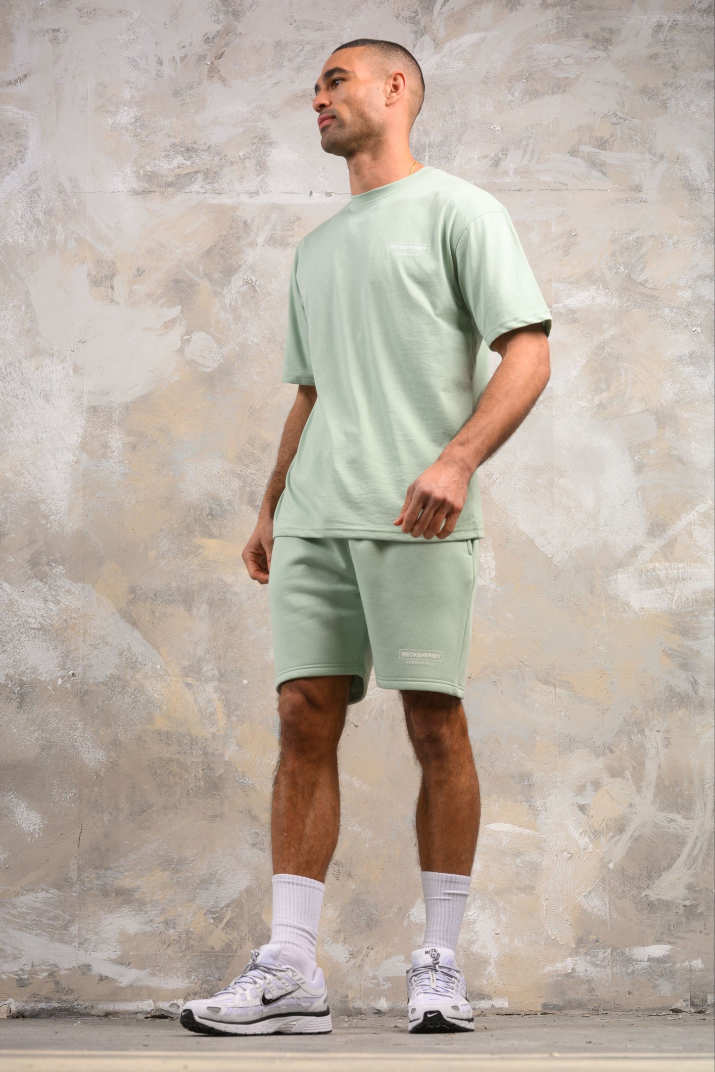 ESSENTIALS HOODY TEE & SHORT SET - SAGE
