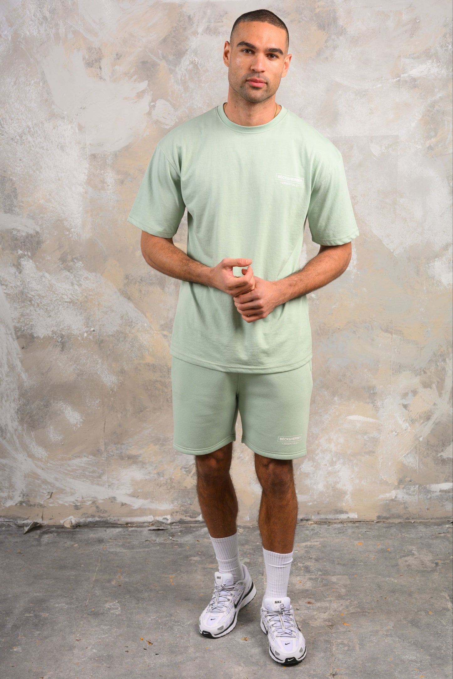 ESSENTIALS HOODY TEE & SHORT SET - SAGE