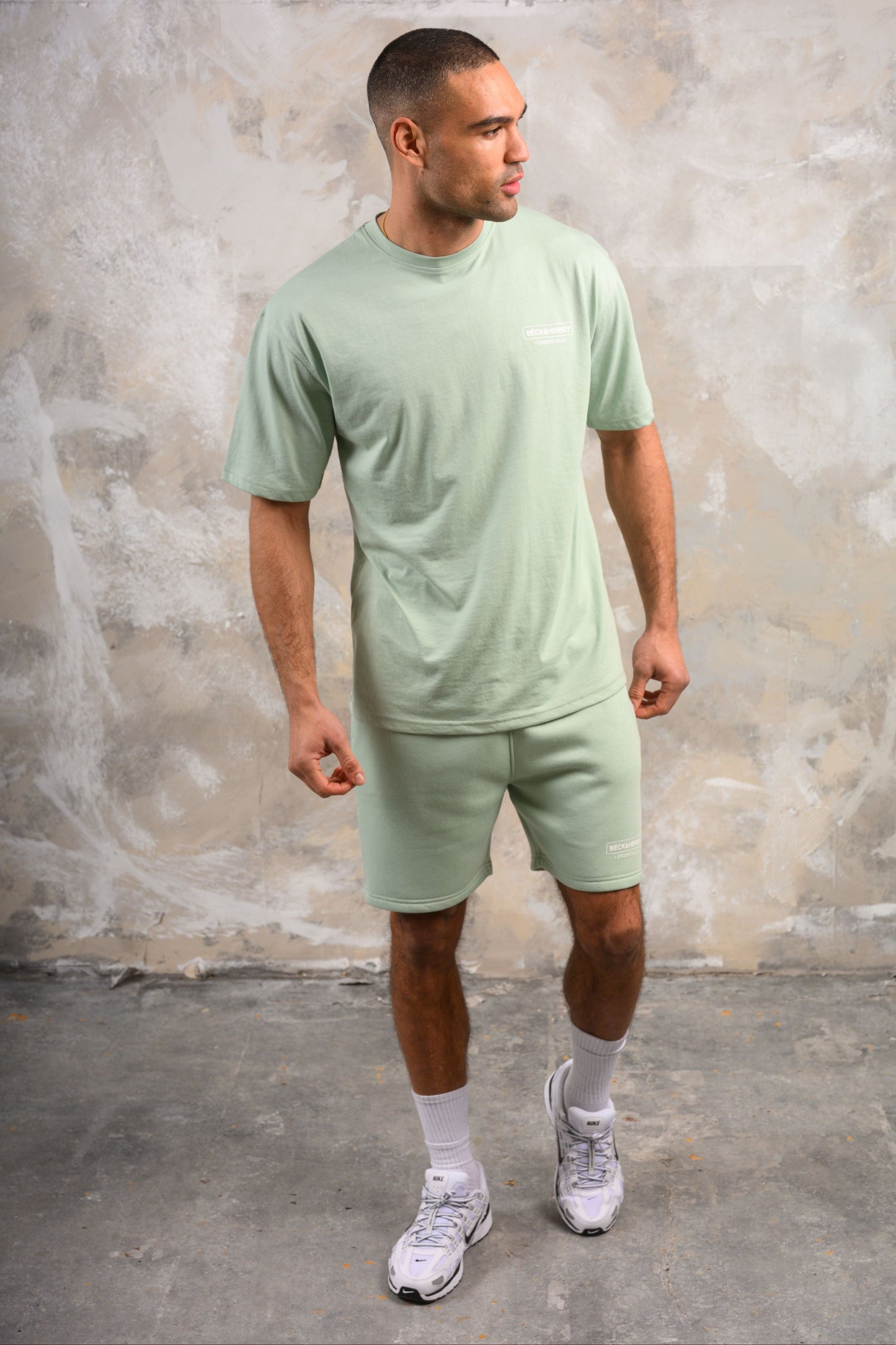 ESSENTIALS HOODY TEE & SHORT SET - SAGE