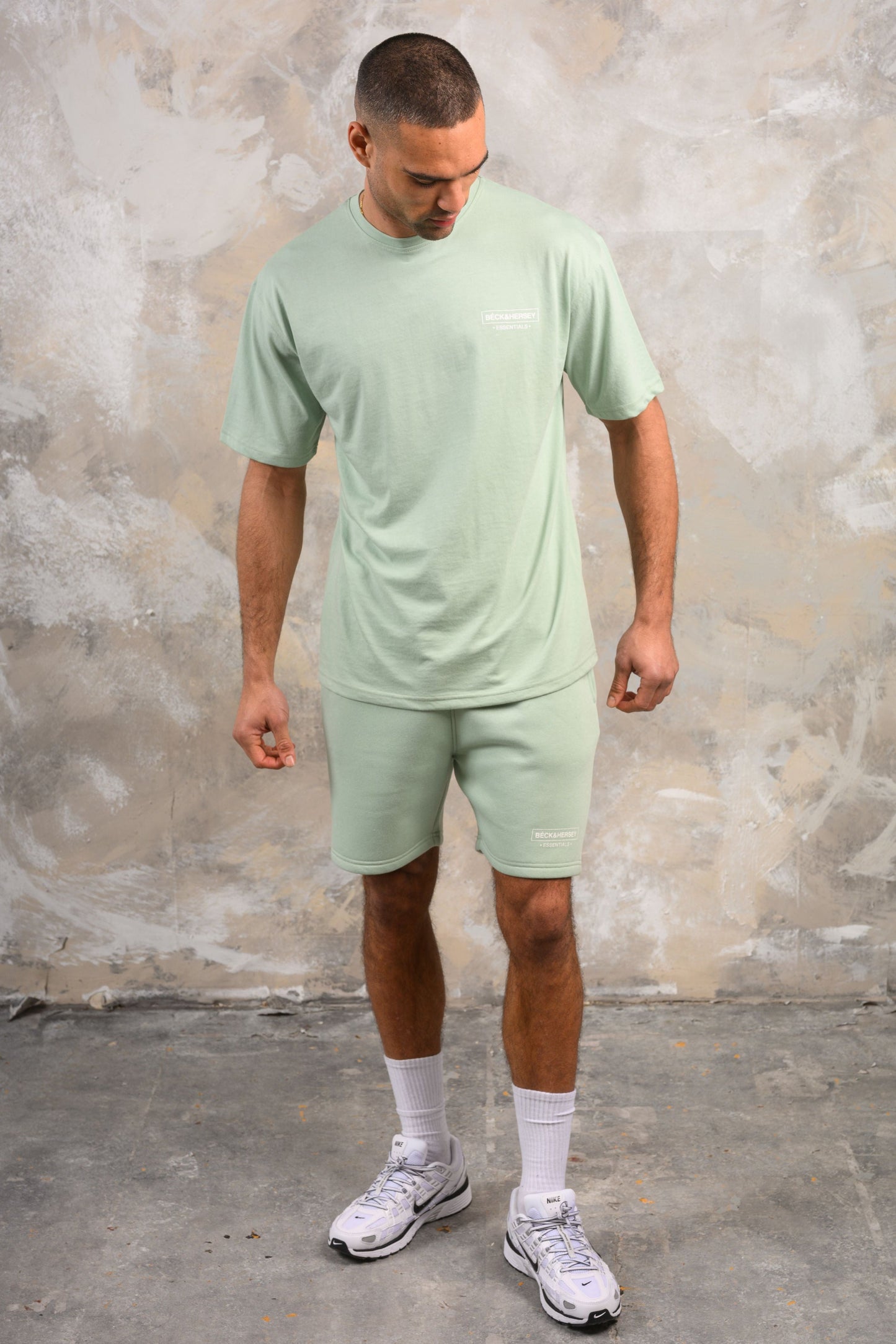 ESSENTIALS HOODY TEE & SHORT SET - SAGE