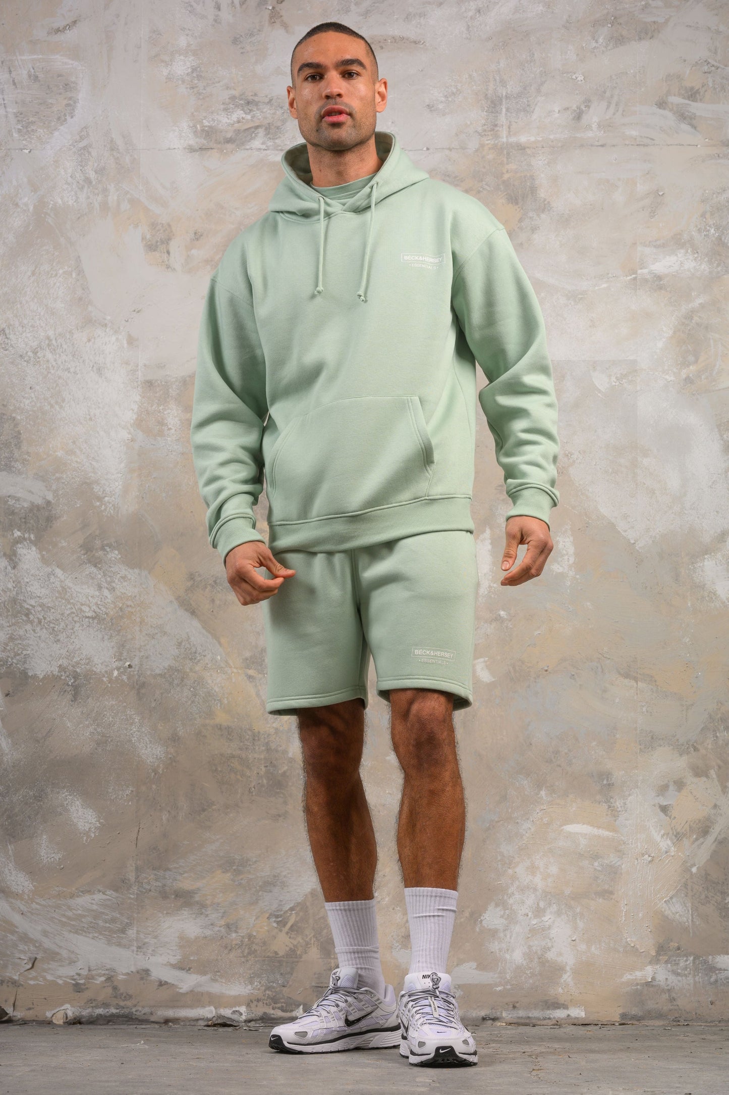ESSENTIALS HOODY TEE & SHORT SET - SAGE