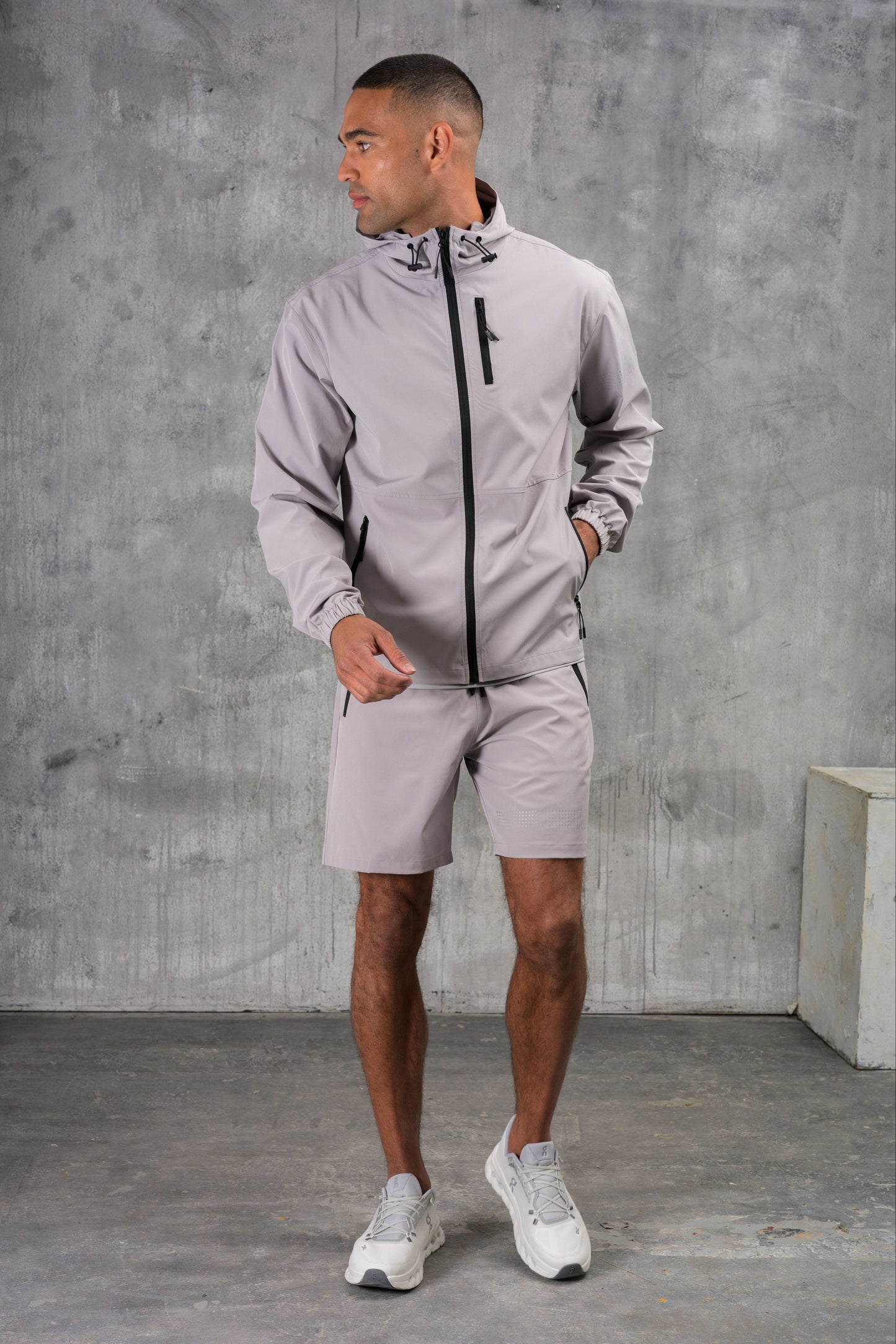 2 PACK OLYMPUS WINDBREAKER JACKET & SHORT SET- BLACK & ICE GREY
