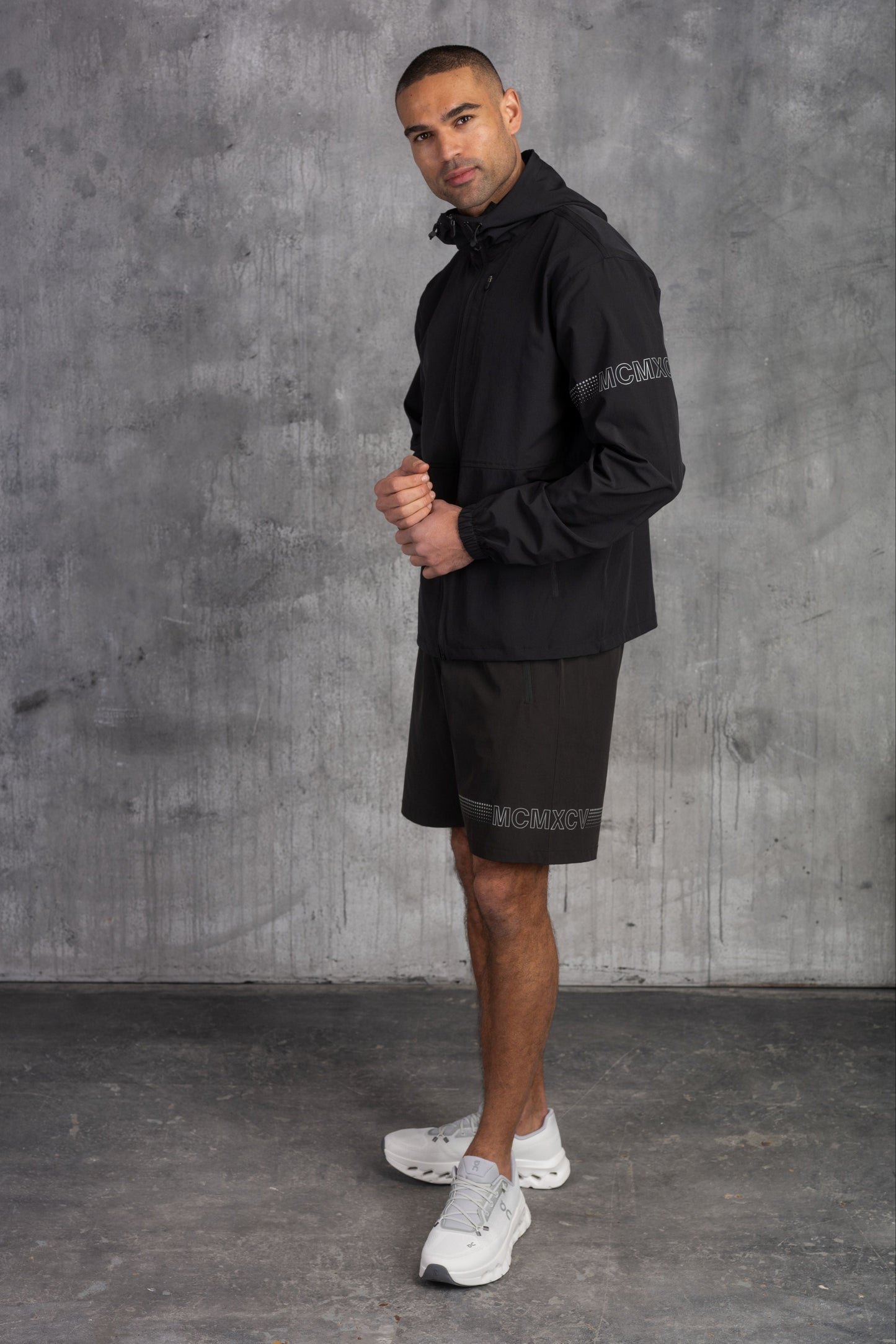 2 PACK OLYMPUS WINDBREAKER JACKET & SHORT SET- BLACK & ICE GREY