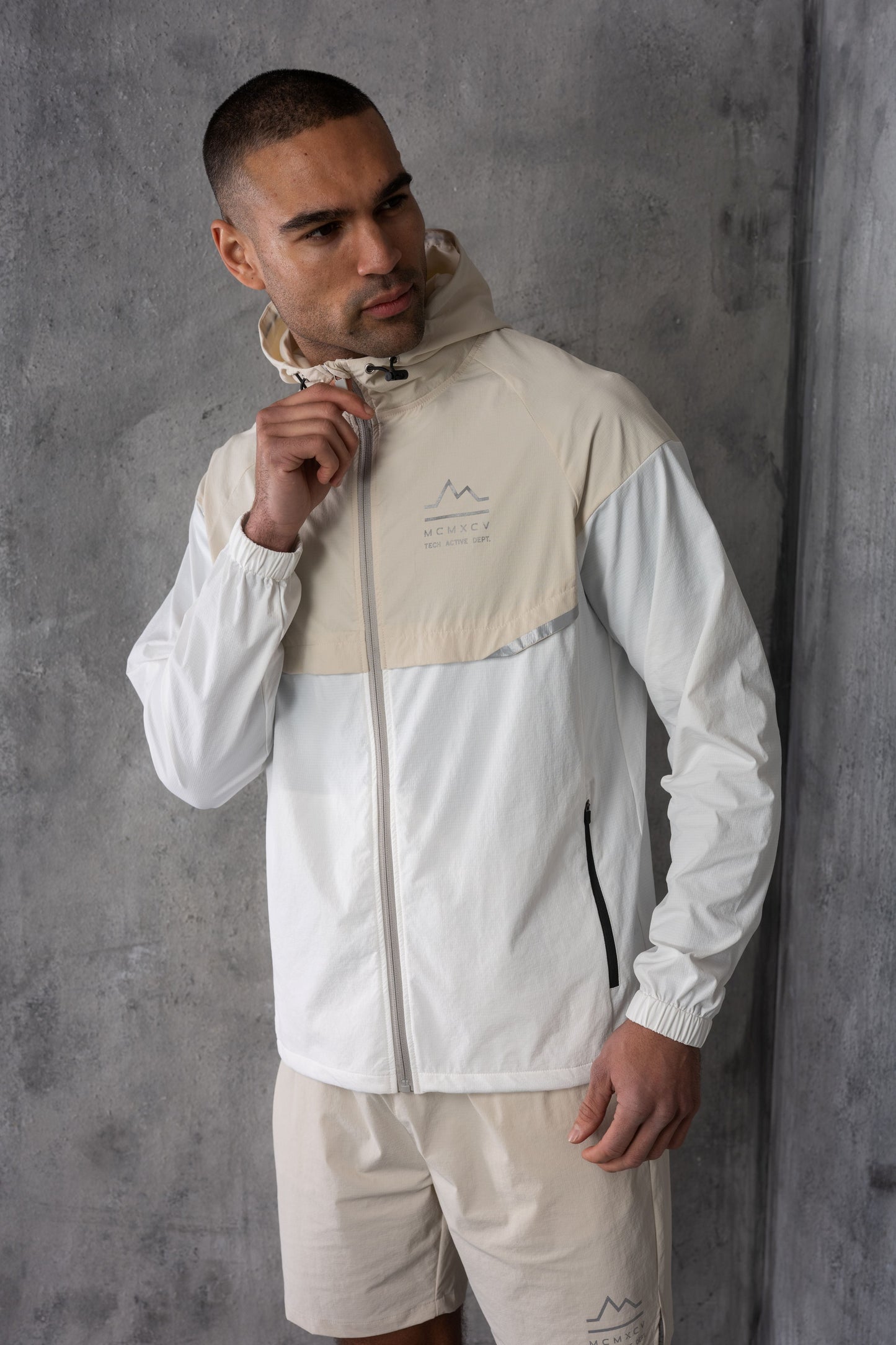 SOLAR WINDBREAKER JACKET & SHORT SET- STONE/OFF WHITE