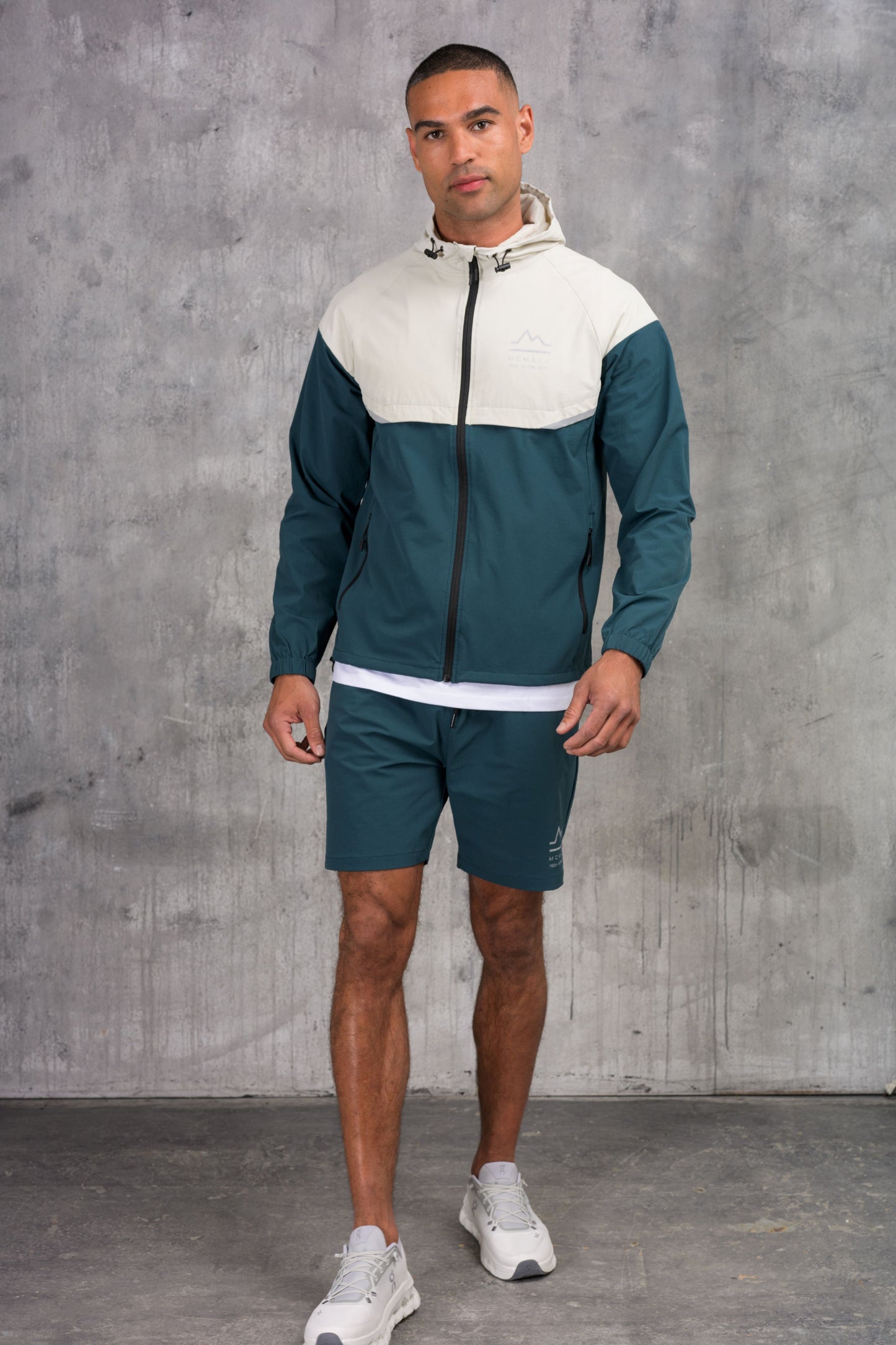 SOLAR WINDBREAKER JACKET & SHORT SET- ASH/TEAL
