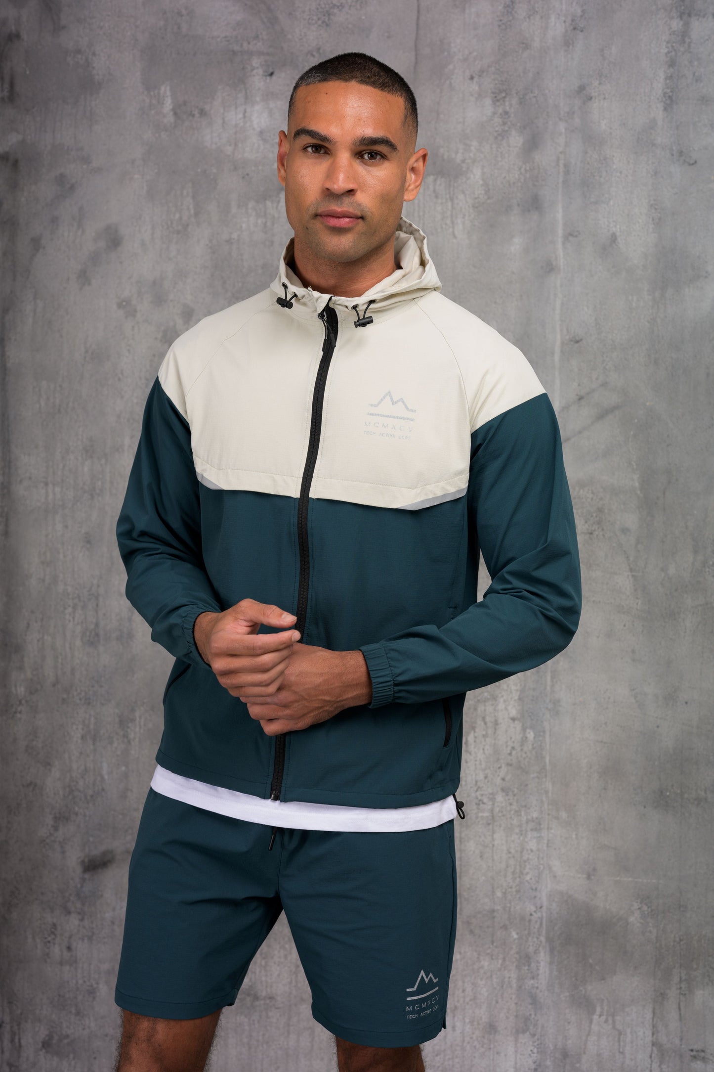 SOLAR WINDBREAKER JACKET & SHORT SET- ASH/TEAL